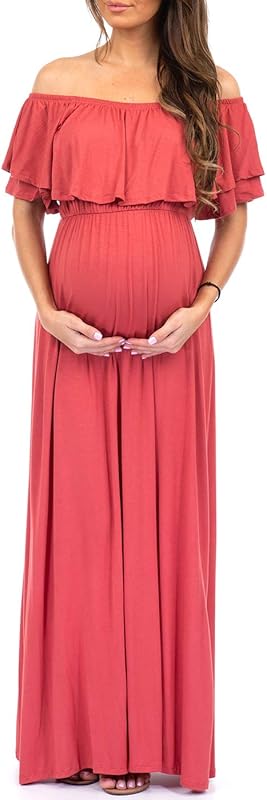 Mother Bee Maternity Womens Shoulder Maternity Dress Ruffles